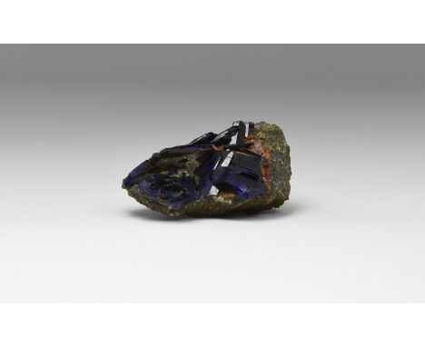 A superb azurite specimen from the famous Tusmeb, Namibia, locality, consisting of a number of semi-transparent bladed crysta