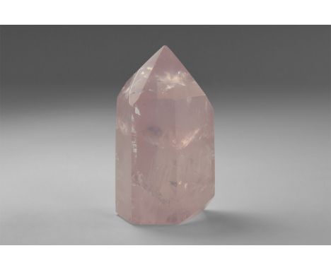 A pointed hexagonal prism cut from very high quality rose quartz, with polished base. From the historic ‘Victorian Museum’ co