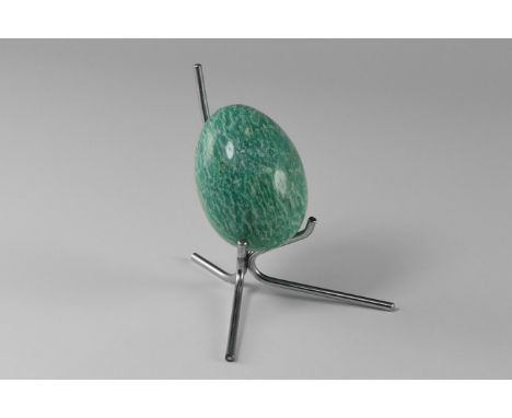 A fine egg carved from richly patterned Russian amazonite, with stand. From the historic ‘Victorian Museum’ collection of Gre