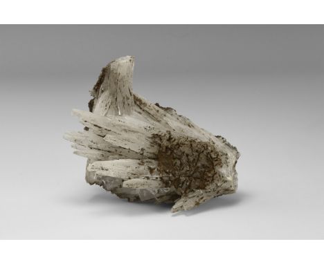 An unusual grouping of tapering quartz crystals from the Bully Cleave Quarry, Devon, in old white card tray with tape label r