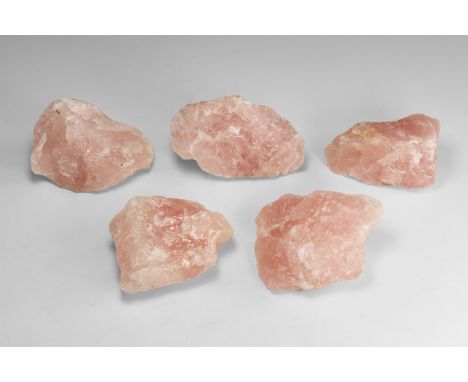 Group of five richly coloured pieces of rose quartz, from South Africa. Found South Africa; from the historic ‘Victorian Muse