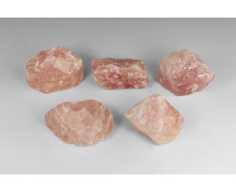 Group of five richly coloured pieces of rose quartz, from South Africa. Found South Africa; from the historic ‘Victorian Muse