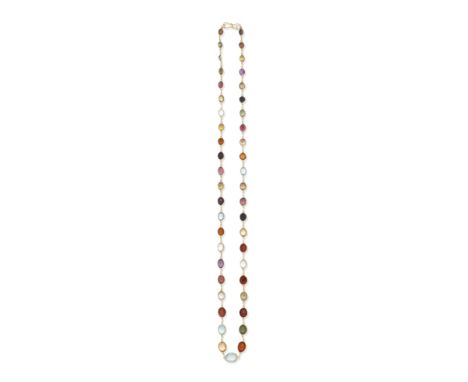 MULTI GEM-SET NECKLACESpectacle-set with oval-cut and circular-cut gemstones, including amethyst, garnet, spinel and topaz, l