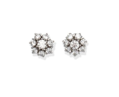 DIAMOND CLUSTER EARRINGSSet throughout with brilliant cut diamonds,  diamonds approx. 1.65cts total, length 1.2cmFor further 