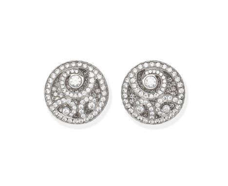 GRAFF: 'DIAMOND ON DIAMOND' EARRINGSEach of circular design, set with brilliant-cut diamonds,  diamonds 5.29cts total, signed