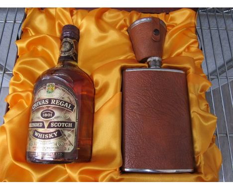 Chivas Regal blended 12 year old Scotch whisky, 75cl in presentation box with leather flask and cups