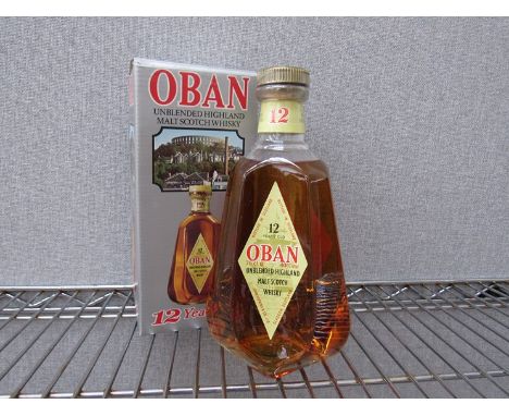 Oban 12 years old unblended Highland Malt Scotch whisky 1980's bottling, 75cl boxed with stopper