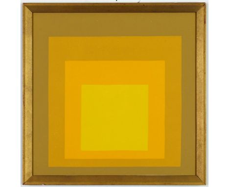 JOSEF ALBERS, Departing in Yellow, screen-print, 1964, gold finish French vintage frame 47 x 47 cm. 