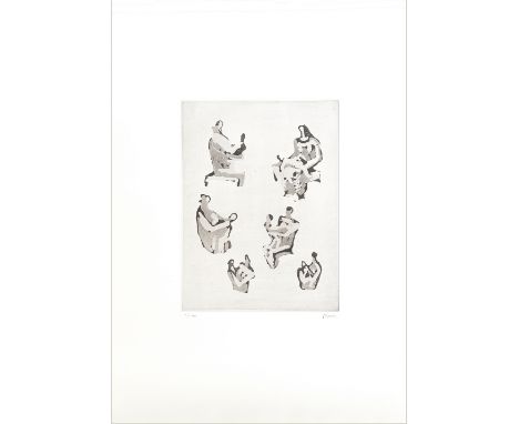 HENRY MOORE, O.M, C.H (1898-1986), six Mothers and Child studies, original etching and aquatint 1976, on Magnani di Pescia co