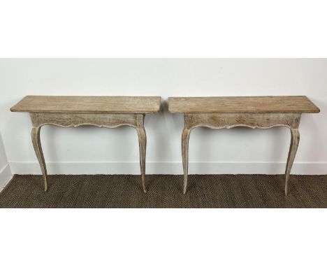 CONSOLE TABLES, a pair, 19th century Swedish Gustavian design limed oak, 74cm H x 109cm x 33cm. (2) 