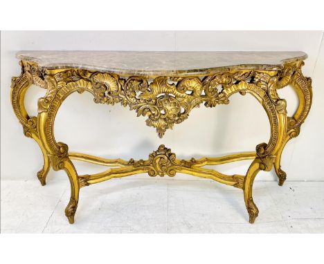 CONSOLE TABLE, Louis XV style, marble top on a gilt base, 78cm H x 143 W x 45cm D. 