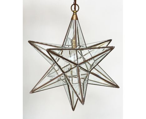 STELLAR HALL LANTERN, star-form brass and glazed, 55cm H. 