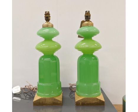 CENEDESE MURANO GLASS TABLE LAMPS, a pair, vintage green opaline glass, 49cm H approx. (2) 