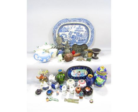 Three pieces of Wedgwood, a Killarney turned timber bowl, Arts and Crafts Pewter letter rack and a few other sundries,&nbsp; 