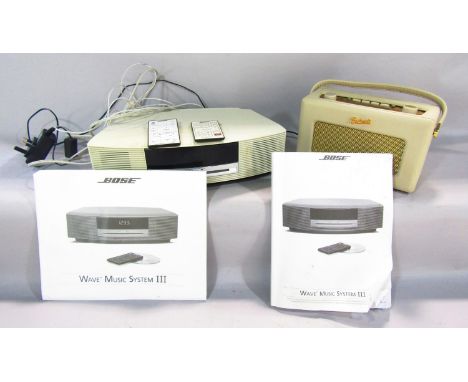 A Bose Wave Music System III, with remote control and manual, together with a Roberts retro style Dab radio with it’s mains p