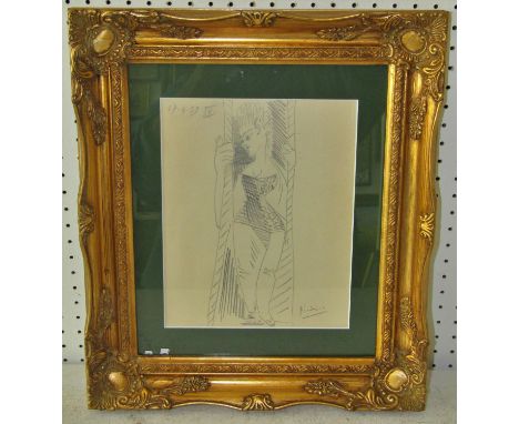 After Picasso (Spanish, 1881-1973), pencil sketch, full length portrait of a young lady, dated 17.4.59 and numbered IV, penci
