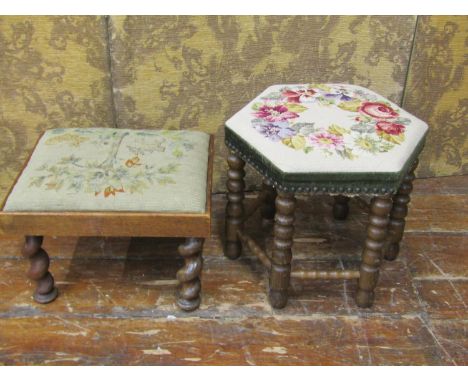 Carved Mahogany 1910 Antique Footstool, Hand Stitched Needlepoint Upholstery