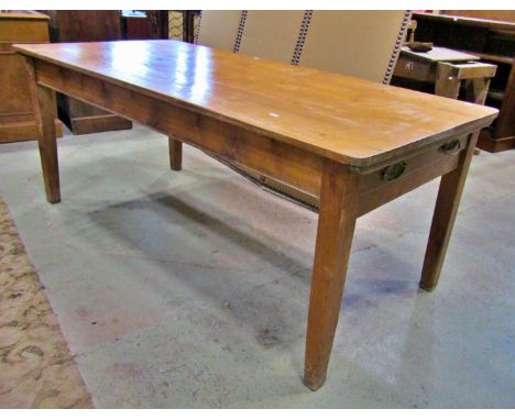 A Victorian pine farmhouse  kitchen table, fitted with a single frieze drawer, 73cm high, 180 x 88cm 