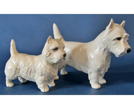 A group of models of West Highland terriers to include a small Royal Worcester example of a seated Westie, 'Mac', marked to u