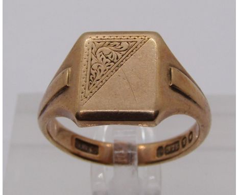 9ct signet ring, size R, 6.7g 