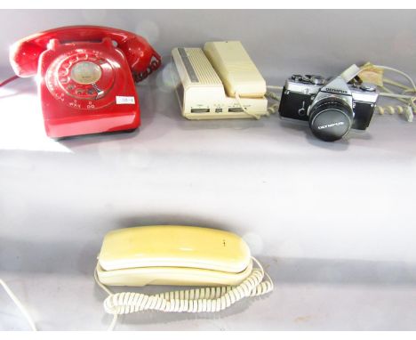 A Vintage red GPO Rotary Telephone from Bristol (requires converting), Dialatron wall mounted telephone, a Binatone telephone