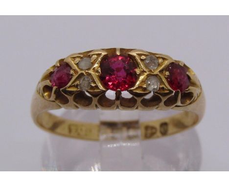 Late Victorian 18ct ruby and diamond ring, Chester 1897, size P, 3.6g 