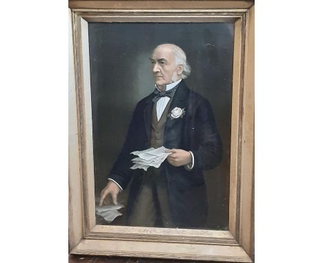 A large full-length portrait print of a Victorian gentleman ‘ politician, 75 x 50cm, gilt framed and glazed. 