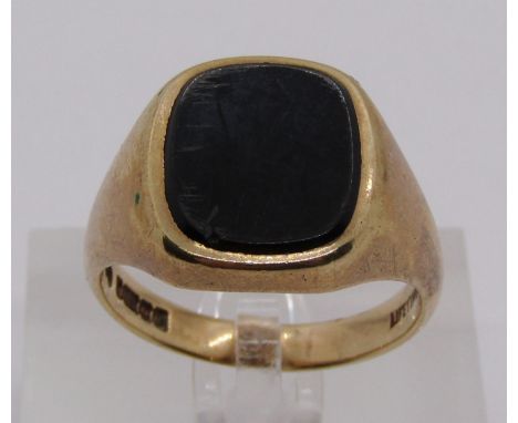 Vintage 9ct onyx signet ring, size Y/Z, 10.3g 