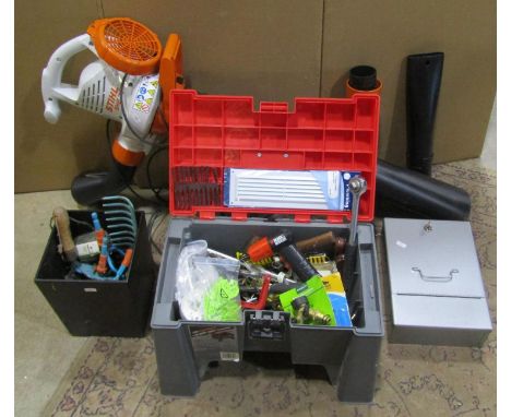 A collection of garden and hand tools to include a Stihl SHE 71 vacuum &amp; blower unit (group) 