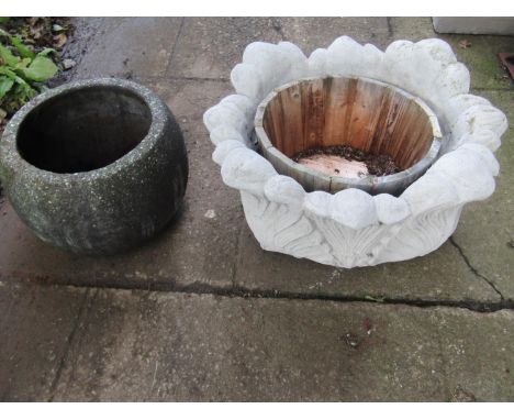 A pair of weathered rectangular Sandford stone woodland patterned flower troughs 62 cm long x 20 cm wide x 18 cm high togethe