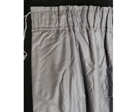 One pair of good quality extra long curtains with silver-grey fabric, with pencil pleat heading, lined plus thick thermal lin