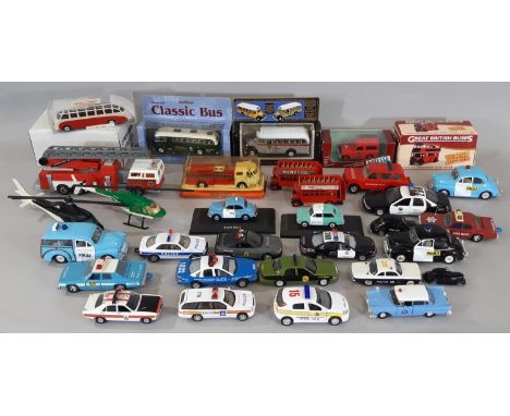 A collection of model service vehicles, mostly unboxed including models by Lesney, Saico, Kinsmart, Matchbox, Atlas etc inclu