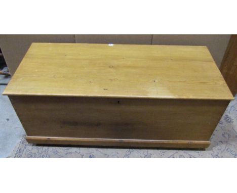 A large pale pine linen trunk / coffer, with brass carrying handles, 51cm high, 25 x 55cm. 