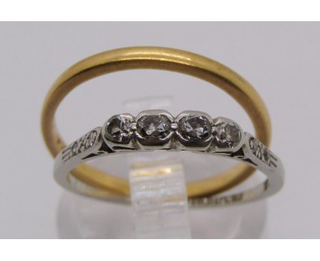 Early 20th century 18ct white gold diamond ring, size N/O, 1.7g (worn), together with a 22ct wedding ring, size O, 2.4g 