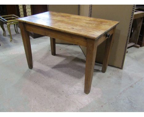 A small rustic scrubbed, pine farmhouse table, with planks top above a single frieze drawer, 71 cm high, 106 x 64 cm 