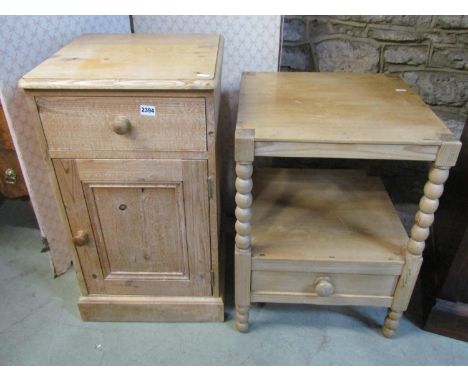 A pale pine bedside / pot cupboard, with a single drawer and panelled door, 75cm high, 43 x 43cm, together with a pale pine t