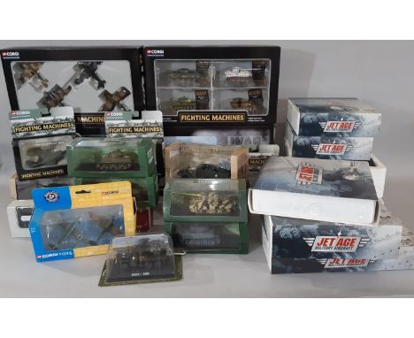 A collection of boxed model military vehicles comprising Fighting Machines range by Corgi (Falklands War: tank, Westland Wess