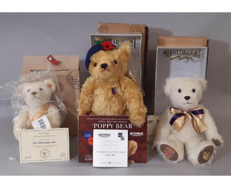 2 limited edition commemorative teddy bears by Merrythought comprising 2002 Royal Jubilee bear 218/450 height 32cm, British L