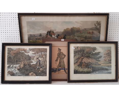 watercolour sketch of Trebizond, Blacksea and three sporting prints (group) 