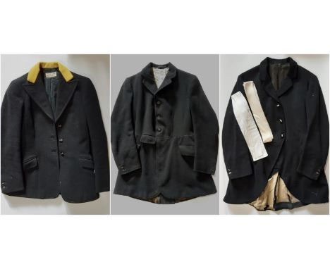 3 vintage hunting jackets comprising a boys jacket by E Tautz with yellow collar and 'SH' initialled hunt buttons (armpit to 