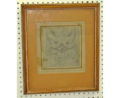 In the style of Louis Wain (1860-1939), a humorous pencil sketch of a cat wearing bow tie, initialled lower right LW and insc