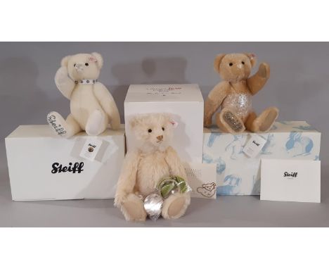 3 limited edition teddy bears by Steiff comprising Krystal no 01973 height 30cm with collar set with Swarovski stones, Krysto