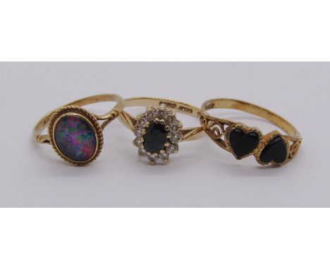 Three vintage 9ct dress rings to include an opal triplet example, 4.3g total 