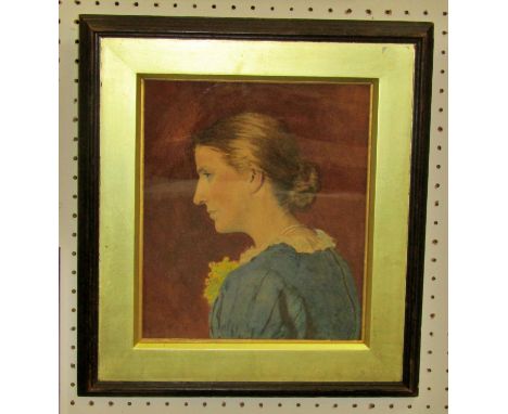 19th century English school, half length portrait of a lady in side profile, watercolour, 24 x 23 cm 
