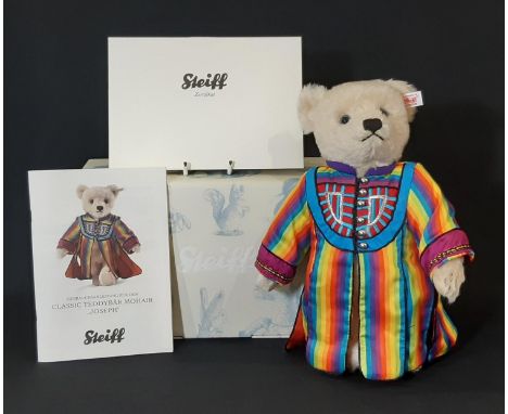 'Joseph' teddy bear by Steiff wearing multi-coloured coat, in original box and postal box. Limited edition 1660/2008, with ce