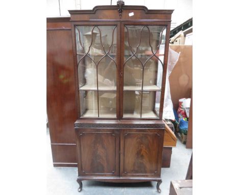 ANTIQUE MAHOGANY TWO DOOR GLAZED DISPLAY CABINET 