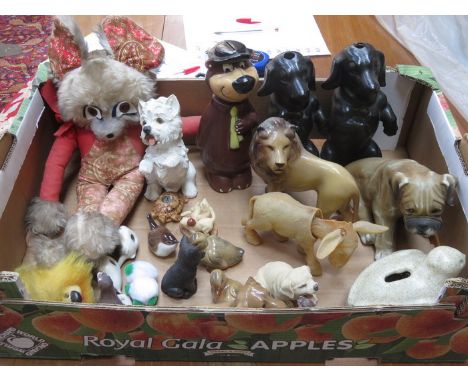 MIXED LOT OF CERAMIC AND OTHER ANIMALS PLUS TEDDY, ETC. 