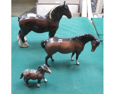 THREE BESWICK GLAZED CERAMIC HORSES 