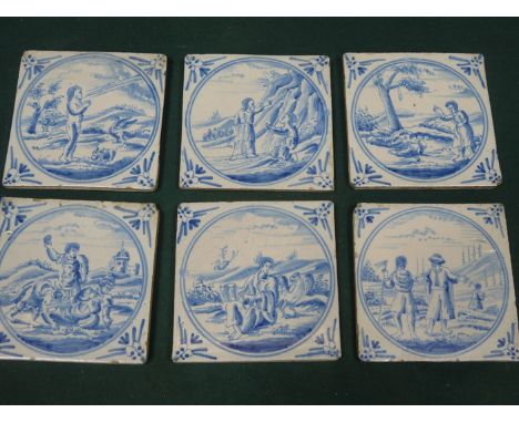 SET OF SIX DELFT STYLE GLAZED CERAMIC TILES 