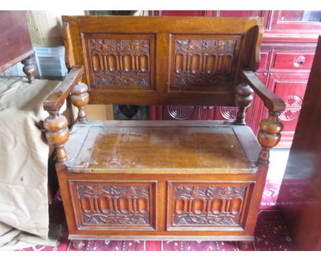 CARVED OAK MONK'S BENCH